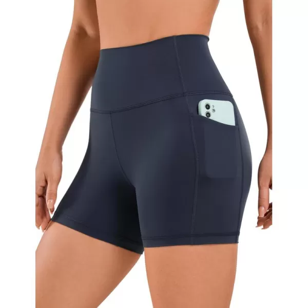 CRZ YOGA Womens Naked Feeling Biker Shorts  4 5 6 8 High Waisted Yoga Gym Spandex Shorts Side PocketsNavy