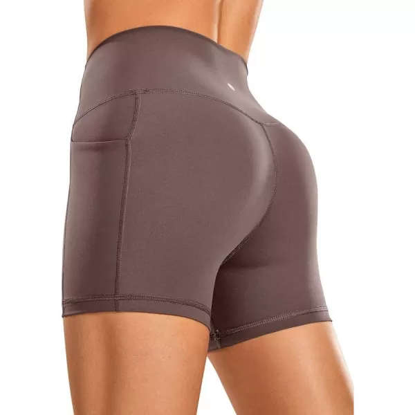 CRZ YOGA Womens Naked Feeling Biker Shorts  4 5 6 8 High Waisted Yoga Gym Spandex Shorts Side PocketsPurple Taupe