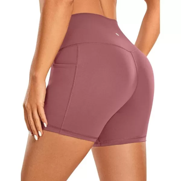 CRZ YOGA Womens Naked Feeling Biker Shorts  4 5 6 8 High Waisted Yoga Gym Spandex Shorts Side PocketsSepia