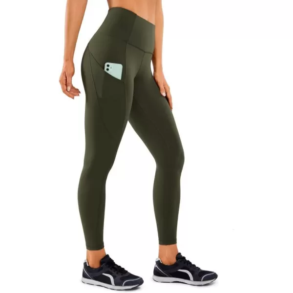 CRZ YOGA Womens Naked Feeling Workout Leggings 25 Inches  High Waisted Yoga Pants with Side Pockets Athletic Running TightsOlive Green