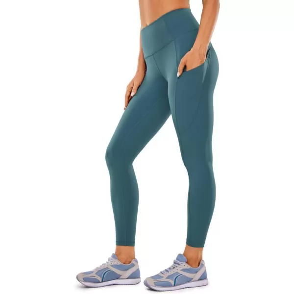 CRZ YOGA Womens Naked Feeling Workout Leggings 25 Inches  High Waisted Yoga Pants with Side Pockets Athletic Running TightsPetrol Blue