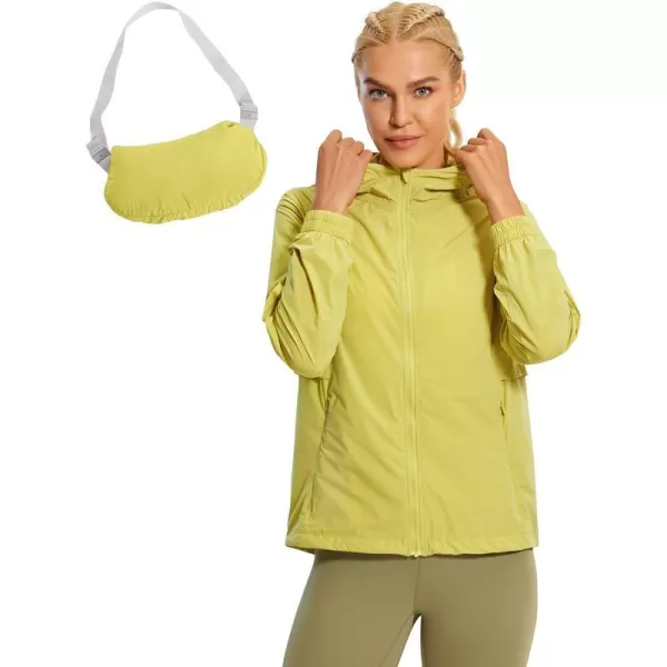 CRZ YOGA Womens Packable Rain Jacket Waterproof UPF 50 Lightweight Hiking Outdoor Hooded Windbreaker Coat Workout RunningLemon Vibe