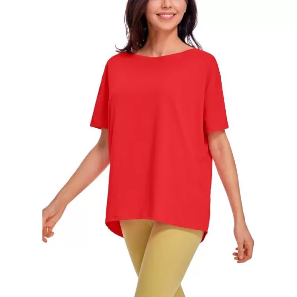 CRZ YOGA Womens Pima Cotton Short Sleeve Shirts Loose Fit Gym Workout TShirt Athletic Casual TopsDeep Red