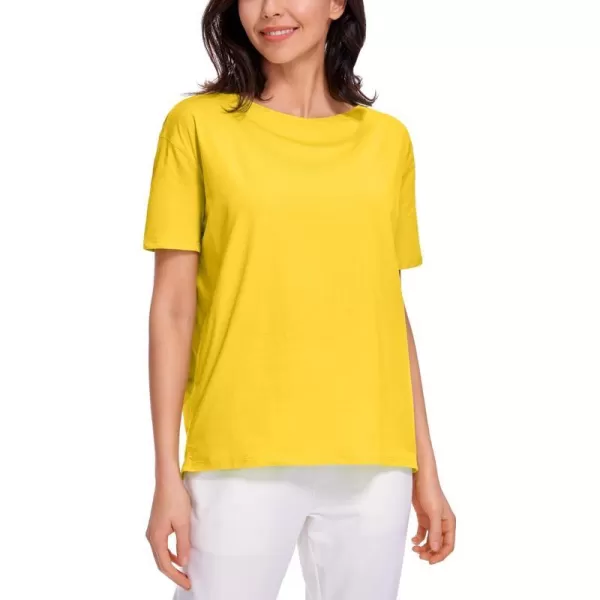 CRZ YOGA Womens Pima Cotton Short Sleeve Shirts Loose Fit Gym Workout TShirt Athletic Casual TopsHigh Visibility Yellow