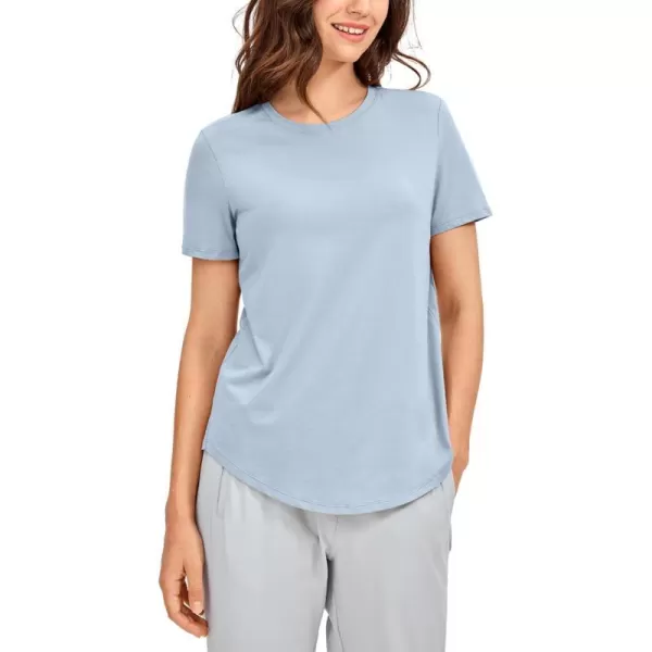 CRZ YOGA Womens Pima Cotton Short Sleeve Workout Shirt Yoga TShirt Athletic Tee TopBlue Linen