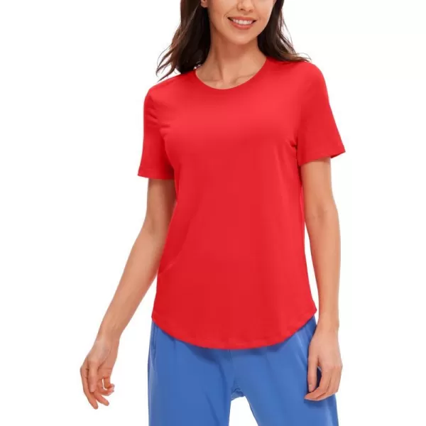 CRZ YOGA Womens Pima Cotton Short Sleeve Workout Shirt Yoga TShirt Athletic Tee TopDeep Red