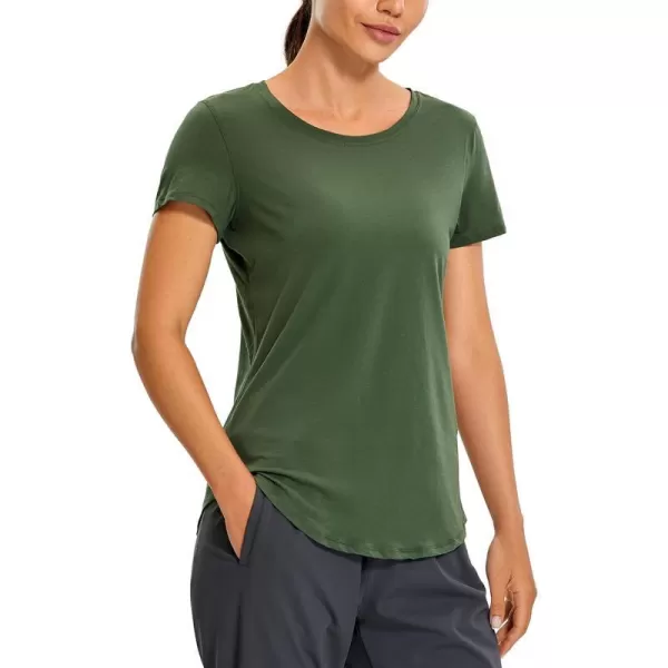 CRZ YOGA Womens Pima Cotton Short Sleeve Workout Shirt Yoga TShirt Athletic Tee TopNature Green