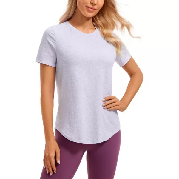 CRZ YOGA Womens Pima Cotton Short Sleeve Workout Shirt Yoga TShirt Athletic Tee TopViolet Ash