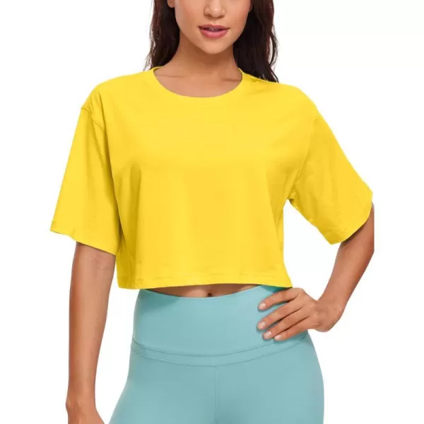 CRZ YOGA Womens Pima Cotton Workout Crop Tops Short Sleeve Yoga Shirts Casual Athletic Running TShirtsHigh Visibility Yellow