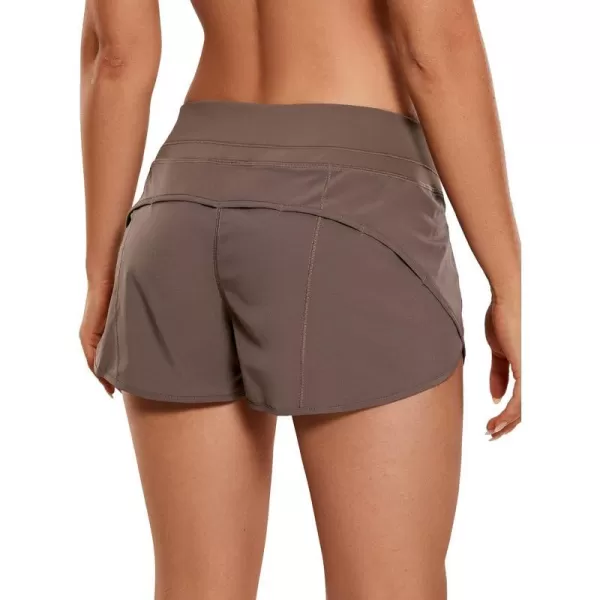 CRZ YOGA Womens Quick Dry Workout Running Shorts Mesh Liner  25 Drawstring Sport Gym Athletic Shorts Zip PocketBrown Rock