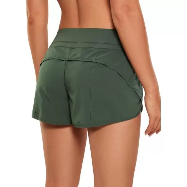 CRZ YOGA Womens Quick Dry Workout Running Shorts Mesh Liner  25 Drawstring Sport Gym Athletic Shorts Zip PocketGrey Olive
