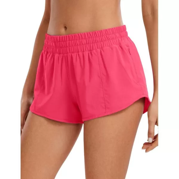 CRZ YOGA Womens Running Shorts Low Waisted 25  Mesh Liner Quick Dry Track Gym Athletic Workout Shorts with Zip PocketLip Gloss Pink