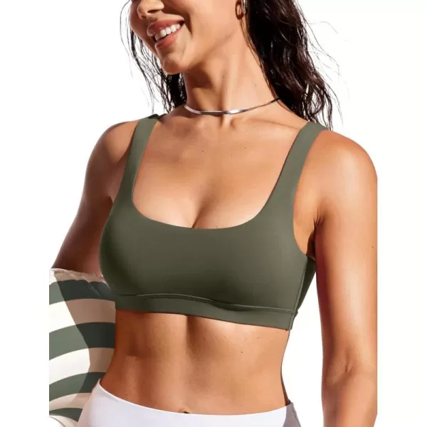 CRZ YOGA Womens Scoop Neck Bikini Tops U Back Bathing Suit Swim Tops Push Up Padded Sports BraDark Olive