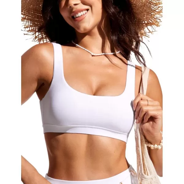 CRZ YOGA Womens Scoop Neck Bikini Tops U Back Bathing Suit Swim Tops Push Up Padded Sports BraWhite