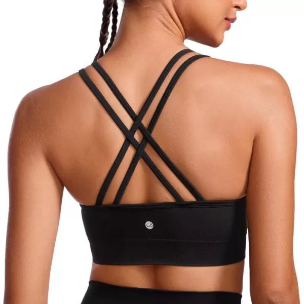 CRZ YOGA Womens Seamless Strappy Longline Sports Bra  Medium Support Scoop Neck Criss Cross Padded Yoga Workout BraBlack