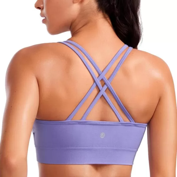 CRZ YOGA Womens Seamless Strappy Longline Sports Bra  Medium Support Scoop Neck Criss Cross Padded Yoga Workout BraDark Lavender Purple