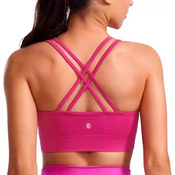 CRZ YOGA Womens Seamless Strappy Longline Sports Bra  Medium Support Scoop Neck Criss Cross Padded Yoga Workout BraGranita Pink