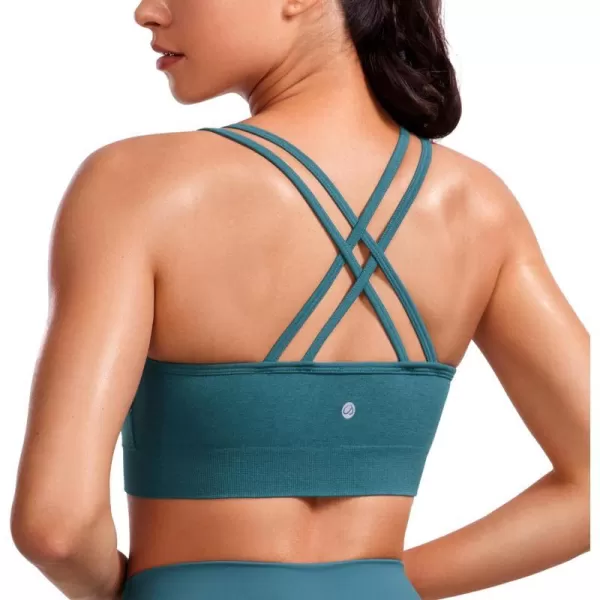 CRZ YOGA Womens Seamless Strappy Longline Sports Bra  Medium Support Scoop Neck Criss Cross Padded Yoga Workout BraGreen Jade