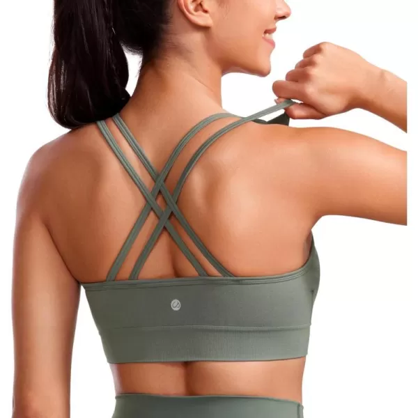 CRZ YOGA Womens Seamless Strappy Longline Sports Bra  Medium Support Scoop Neck Criss Cross Padded Yoga Workout BraGrey Sage