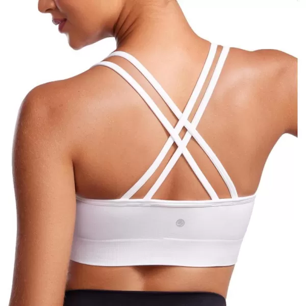 CRZ YOGA Womens Seamless Strappy Longline Sports Bra  Medium Support Scoop Neck Criss Cross Padded Yoga Workout BraWhite