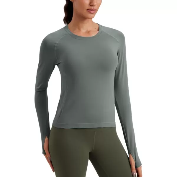 CRZ YOGA Womens Seamless Workout Long Sleeve Shirts Quick Dry Gym Athletic Tops Breathable Running Yoga ShirtGrey Sage