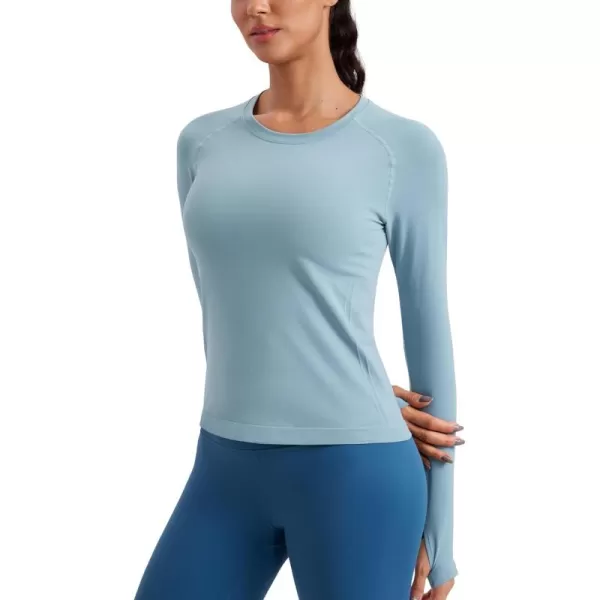 CRZ YOGA Womens Seamless Workout Long Sleeve Shirts Quick Dry Gym Athletic Tops Breathable Running Yoga ShirtPure Blue