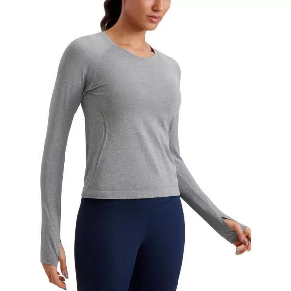 CRZ YOGA Womens Seamless Workout Long Sleeve Shirts Quick Dry Gym Athletic Tops Breathable Running Yoga ShirtSlate Grey Marl