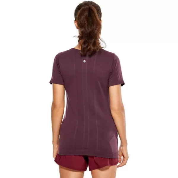 CRZ YOGA Womens Seamless Workout Short Sleeve Tees Plain T Shirts Athletic ShirtsArctic Plum