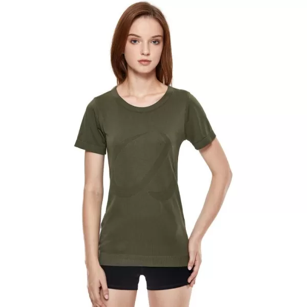 CRZ YOGA Womens Seamless Workout Short Sleeve Tees Plain T Shirts Athletic ShirtsDark Olive