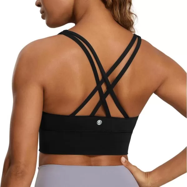 CRZ YOGA Womens Strappy Longline Sports Bra  Medium Impact Criss Cross Yoga Padded Bras Workout Crop TopBlack