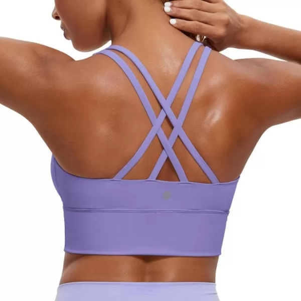 CRZ YOGA Womens Strappy Longline Sports Bra  Medium Impact Criss Cross Yoga Padded Bras Workout Crop TopDark Lavender Purple