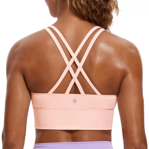 CRZ YOGA Womens Strappy Longline Sports Bra  Medium Impact Criss Cross Yoga Padded Bras Workout Crop TopMarshmallow Pink