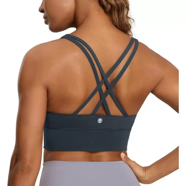 CRZ YOGA Womens Strappy Longline Sports Bra  Medium Impact Criss Cross Yoga Padded Bras Workout Crop TopMelanite