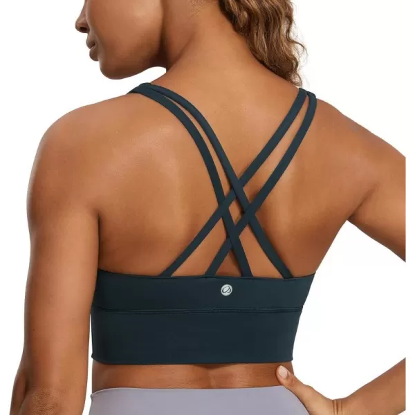 CRZ YOGA Womens Strappy Longline Sports Bra  Medium Impact Criss Cross Yoga Padded Bras Workout Crop TopTrue Navy