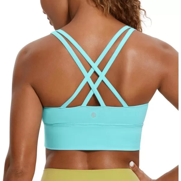 CRZ YOGA Womens Strappy Longline Sports Bra  Medium Impact Criss Cross Yoga Padded Bras Workout Crop TopTurquoise