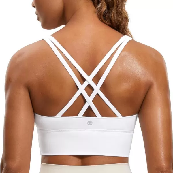 CRZ YOGA Womens Strappy Longline Sports Bra  Medium Impact Criss Cross Yoga Padded Bras Workout Crop TopWhite