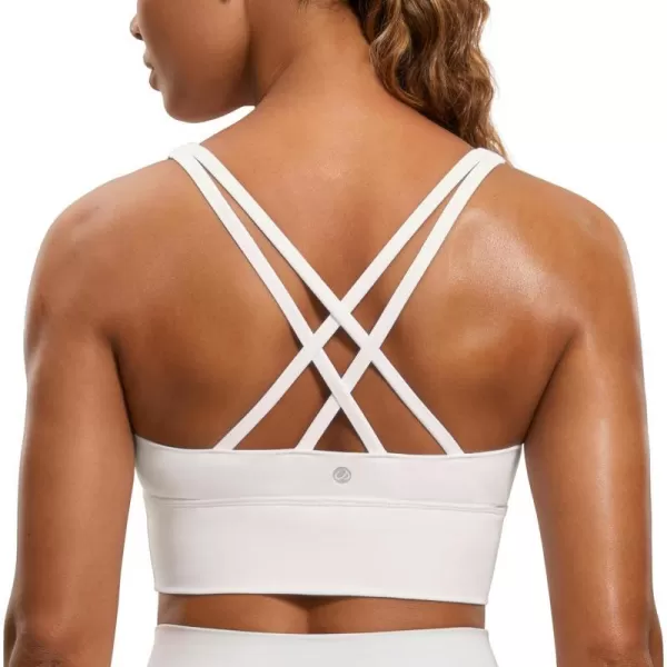 CRZ YOGA Womens Strappy Longline Sports Bra  Medium Impact Criss Cross Yoga Padded Bras Workout Crop TopWhite Apricot