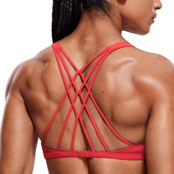 CRZ YOGA Womens Strappy Sports Bra  Criss Cross Back Padded Medium Support Wireless Gym Bra Sexy Workout Yoga BraCrimson