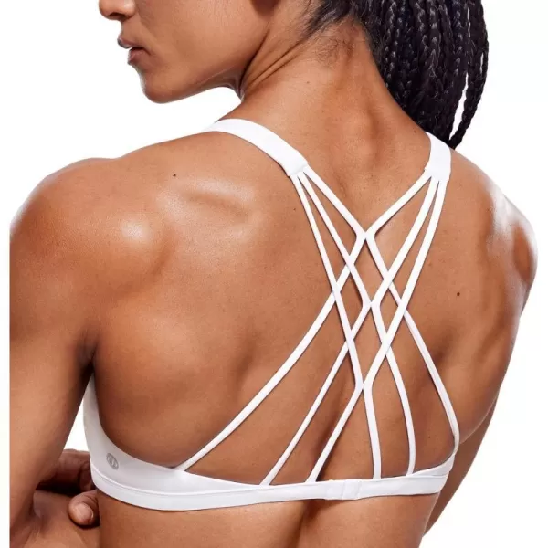 CRZ YOGA Womens Strappy Sports Bra  Criss Cross Back Padded Medium Support Wireless Gym Bra Sexy Workout Yoga BraWhite