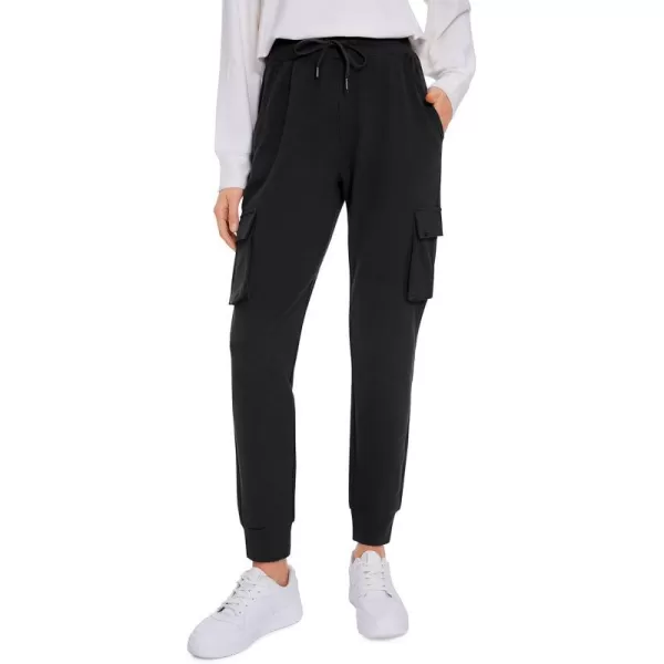 CRZ YOGA Womens Sweatpants Lightweight Cotton Cargo Joggers with 6 Pockets High Waisted Super Soft Casual Sweat PantsBlack