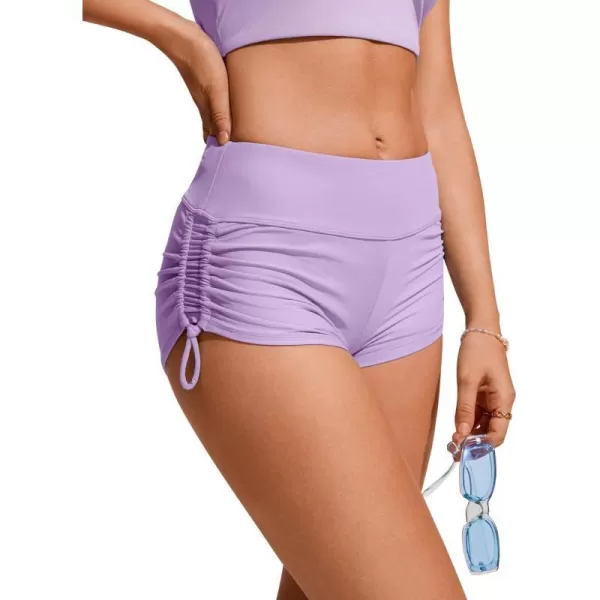 CRZ YOGA Womens Swim Shorts  High Waisted Bathing Suit Bottoms Adjustable Ruched Side Board Shorts Swimsuit Boy ShortsElfin Purple