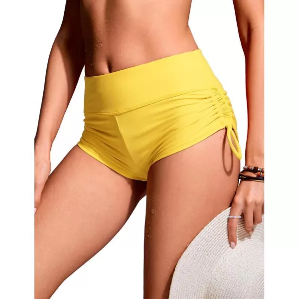 CRZ YOGA Womens Swim Shorts  High Waisted Bathing Suit Bottoms Adjustable Ruched Side Board Shorts Swimsuit Boy ShortsHigh Visibility Yellow