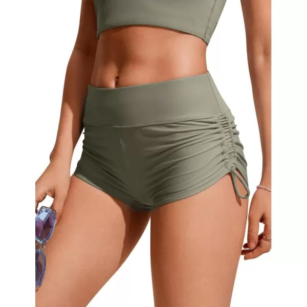 CRZ YOGA Womens Swim Shorts  High Waisted Bathing Suit Bottoms Adjustable Ruched Side Board Shorts Swimsuit Boy ShortsLight Army Green