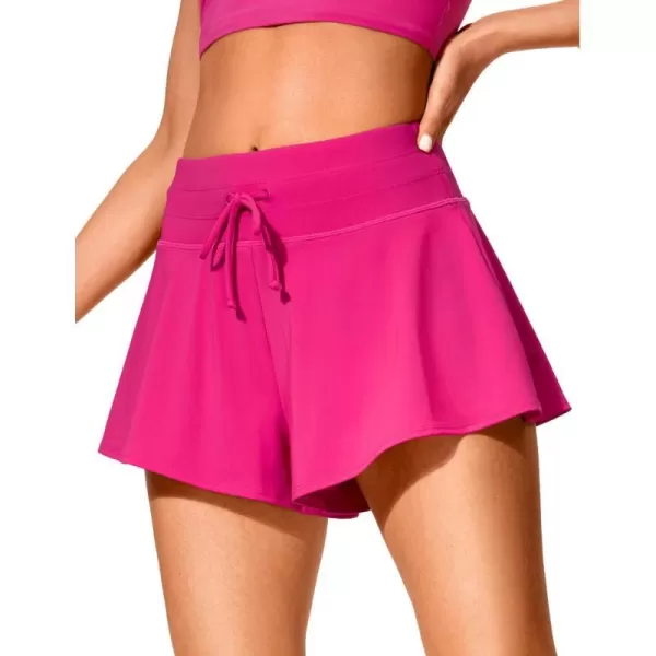 CRZ YOGA Womens Swim Shorts  High Waisted Beach Board Shorts Flowy Skirt Shorts Bathing Swim Bottoms with LinerGranita Pink