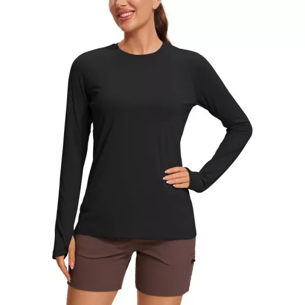 CRZ YOGA Womens UPF 50 Sun Protection Long Sleeve Workout Shirts Quick Dry Outdoor Hiking Running Tops with Thumb HolesBlack