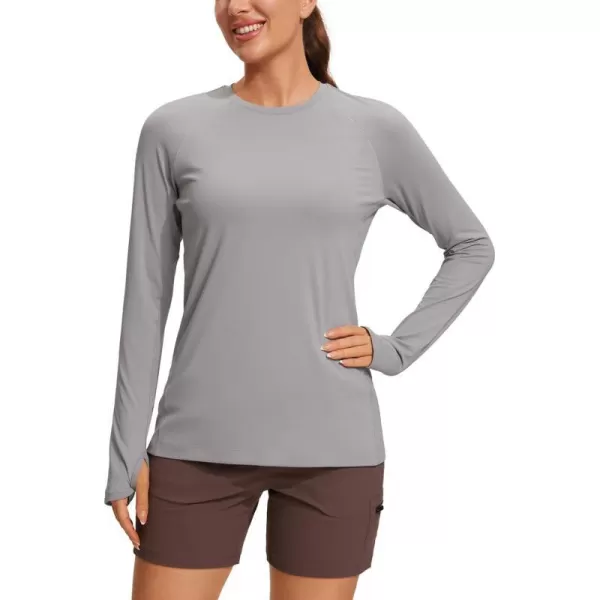 CRZ YOGA Womens UPF 50 Sun Protection Long Sleeve Workout Shirts Quick Dry Outdoor Hiking Running Tops with Thumb HolesGull Gray