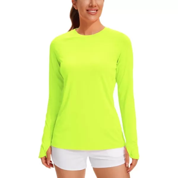 CRZ YOGA Womens UPF 50 Sun Protection Long Sleeve Workout Shirts Quick Dry Outdoor Hiking Running Tops with Thumb HolesNeon Yellow