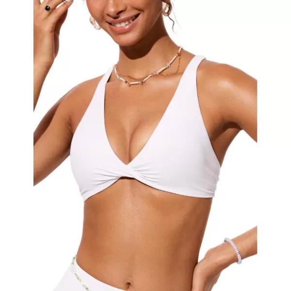 CRZ YOGA Womens V Neck Bikini Tops Twist Front Bathing Suit Tops Criss Cross Back Swim Top PaddedWhite