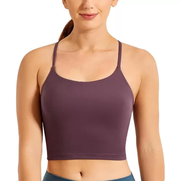 CRZ YOGA Womens Y Back Longline Sports Bra  Racerback Spaghetti Straps Padded Workout Crop Tank Tops with Built in BraArctic Plum