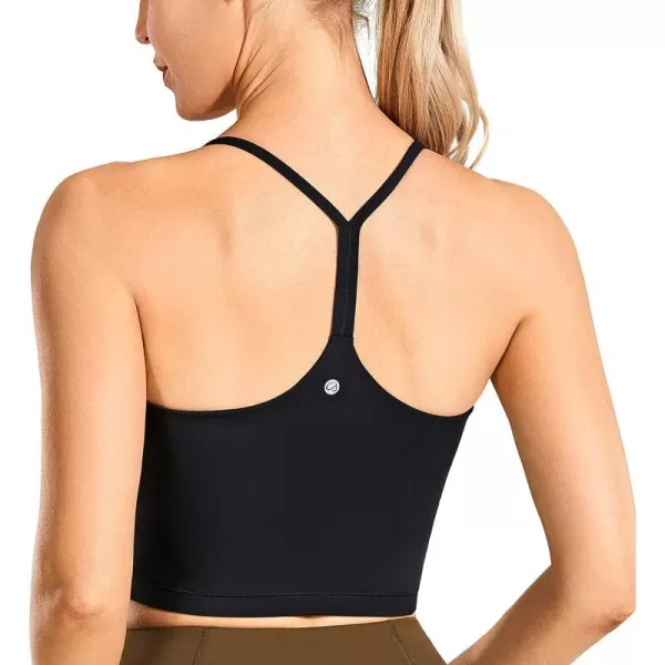 CRZ YOGA Womens Y Back Longline Sports Bra  Racerback Spaghetti Straps Padded Workout Crop Tank Tops with Built in BraBlack